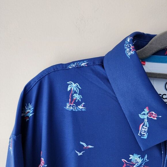 SCALES Men's XL Golf Polo UPF 50+ | Clubhouse Performance Hula Surf & Slay NWT - Picture 3 of 13